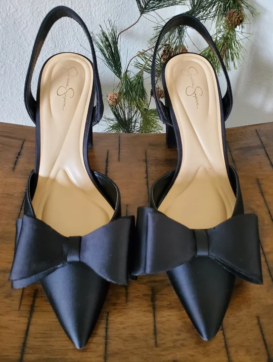NWOB Jessica Simpson Naomia3 Nekira Black Satin Bow Slingback Heels NWOB - Picture 3 of 9